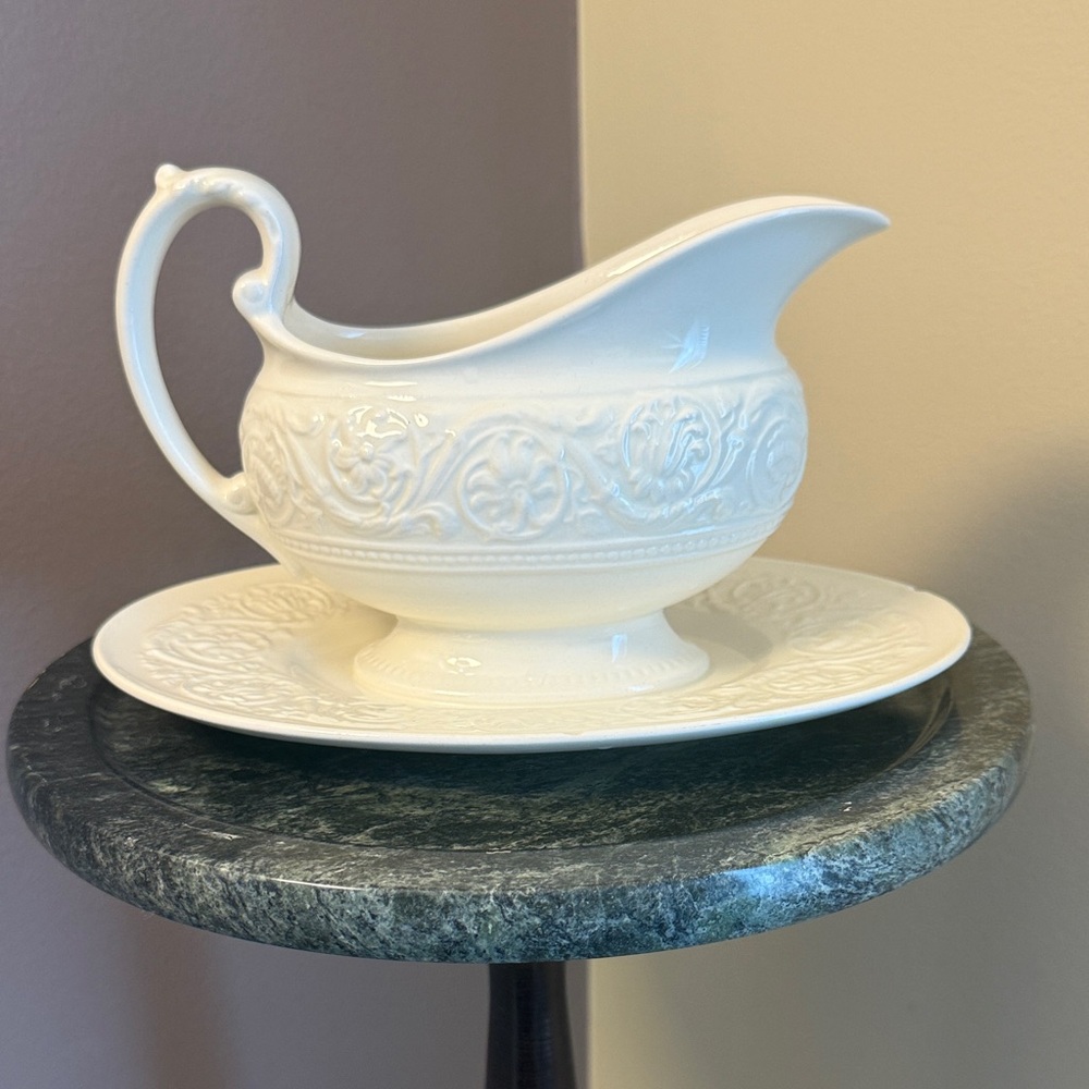 Elegant Wedgwood Cream Gravy Boat with attached Saucer